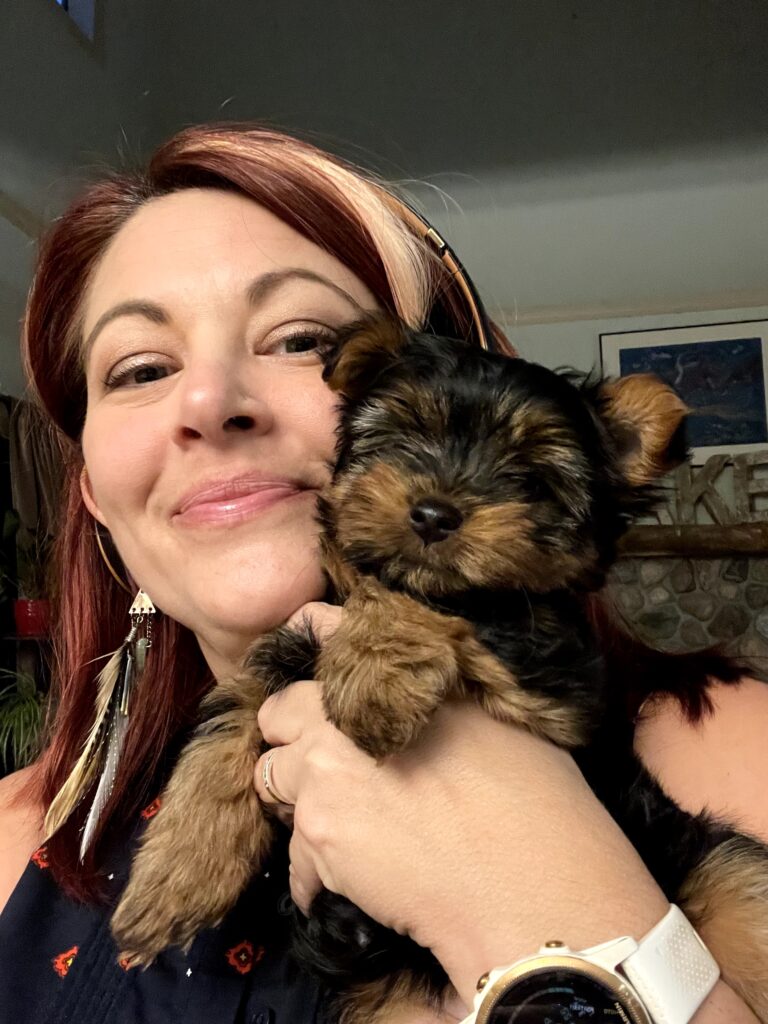 Merry with yorkie puppy