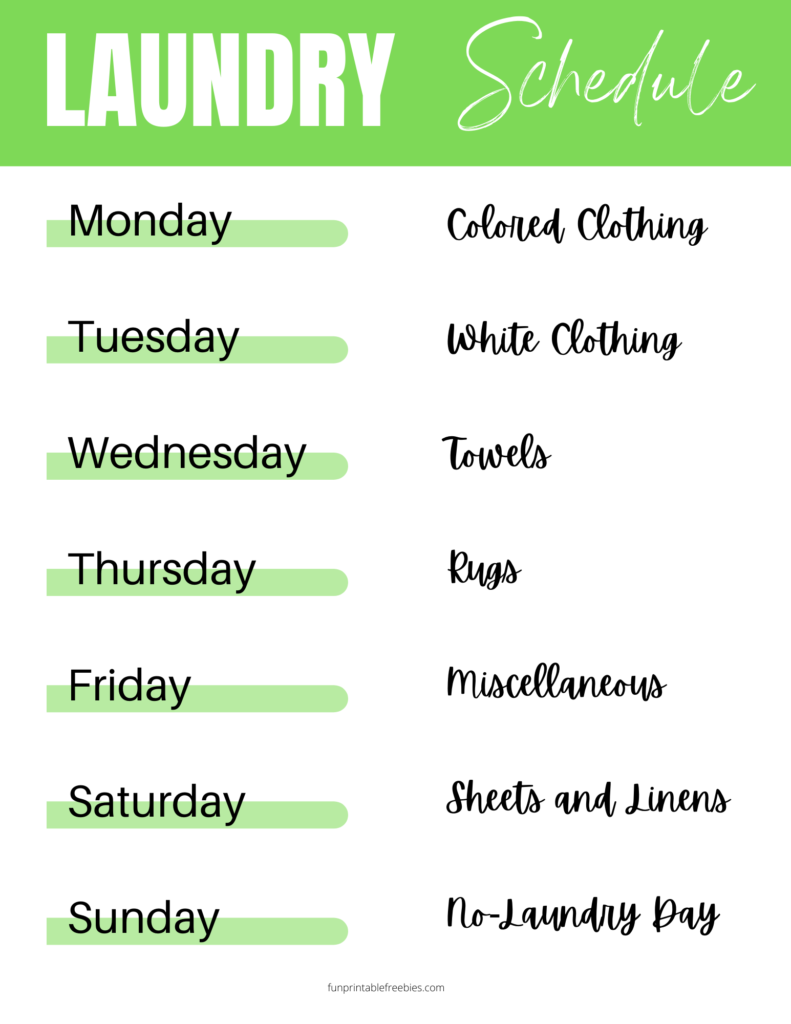 printable laundry schedule